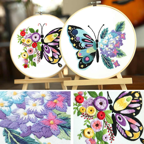 BREENHILL 2 Sets Embroidery Kit Starter with Pattern and Instructions, DIY Beginner Starter Cross Stitch Kit Include Embroidery Hoop, Needlework f...