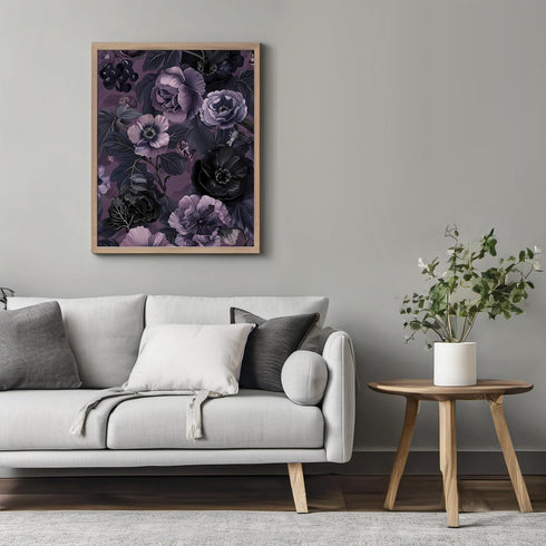Posterizer 1 pcs-black and purple dainty flowers-girly decor-Floral & Botanical Art-Abstract & Modern Art-Decor for Home & Office- UNFRAMED Wall A...