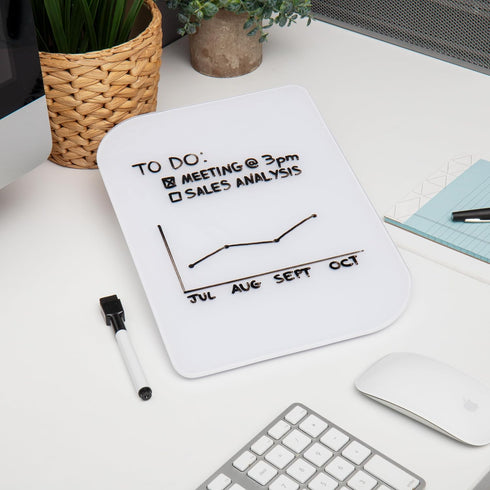 Glass Dry Erase Board with Easel and Marker for Office, Home and School Supplies, 8.25"x 5.9", White...