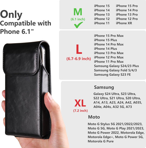 Holster for iPhone iPhone 15, 15 Pro, 14, 14 Pro, 13, 13 Pro, 12, 12 Pro, 11, 11 Pro, XR, Galaxy S24, S23, S22, Premium Leather Pouch with Belt Cl...