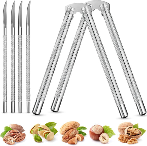 Nut Crackers and Picks, Stainless Steel Nutcracker Silver Metal Shell Cracker for Seafood Nuts (6)...