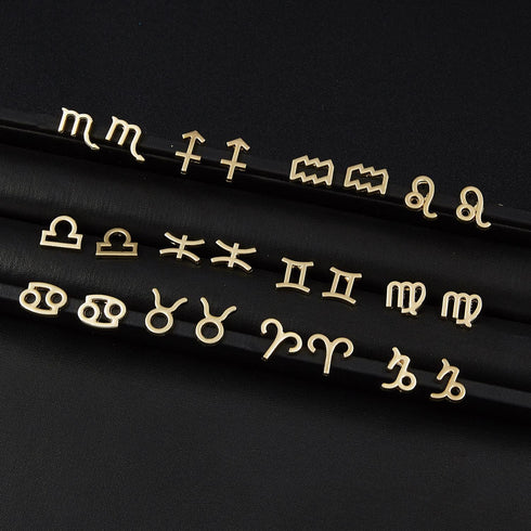 COLORFUL BLING Card Packaging Horoscope Zodiac Stud Earrings Necklace Set 12 Constellation Astrology 18K Gold Plated Little Ear Stud Friendship Ex...