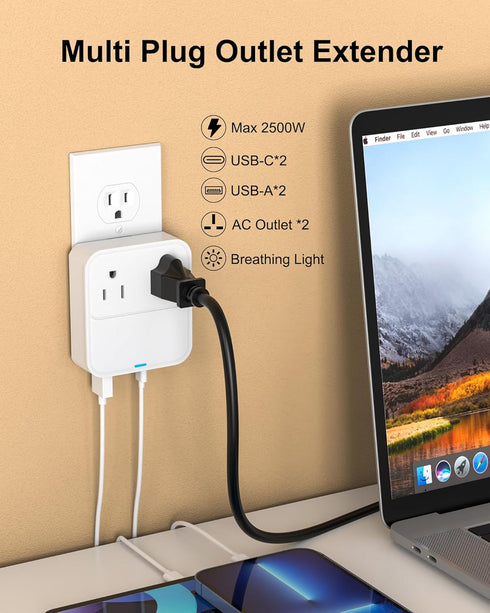 40W USB C Wall Charger Block with Outlet Extender,Multi USB Ports Power Strip,Cruise Travel Essential for Home/Office/Kitchen/Bathroom/School/Busi...