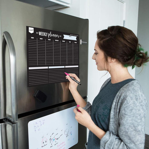 Cinch Magnetic Dry Erase Weekly Calendar Blackboard for Fridge 17"x12" - 4 Fine Tip Markers & Large Eraser w/Magnetic Weekly Planner for Fridge - ...