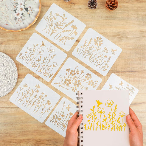 16pcs Botanical Flower Stencils Reusable for Crafts Small Wildflower Floral Paint Stencil for Painting on Wood Card Making, Art Stencils for Furni...