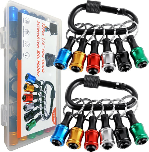 12Pcs 1/4 inch Hex Shank Aluminum Alloy Screwdriver Bits Holder Extension Bar Drill Screw Adapter Change Keychain Portable for Screwdriver & Drill...