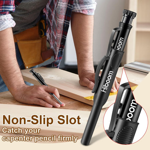 Hiboom 2 Pack Solid Carpenter Pencils with Pencil Cap and 18 Refills, Long Nose Deep Hole Mechanical Pencil Marker, Scribe Tool with Built-in Shar...
