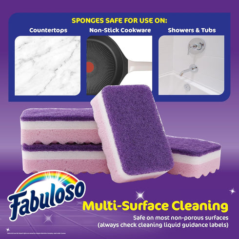 Fabuloso Sponges Purple 4 CT | Purple Scratch-Free Sponges for Dishes and Surfaces | 4 Purple Dishwashing Sponges from Fabuloso for Bold and Brigh...