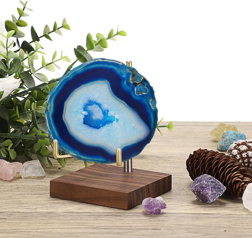 Hipiwe Adjustable Metal Arms Display Stand Easel with Wooden Base - Rocks Crystal Display Easel Holder for Mineral Agate, Gemstones, Fossils, Cora...