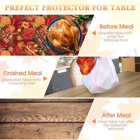 Tegeme 1 Pcs Thanksgiving Fall Leaf Tablecloth Disposable Plastic Pumpkin Maple Leave Table Cover Waterproof Rectangle Plastic Tablecloth for Autu...