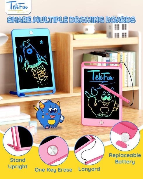 TEKFUN 2 Pack LCD Writing Tablet for Kids, 8.5 Inch Blue+Pink Doodle Board Drawing Board Drawing Tablet with Lanyard, Educational Kids Easter Todd...