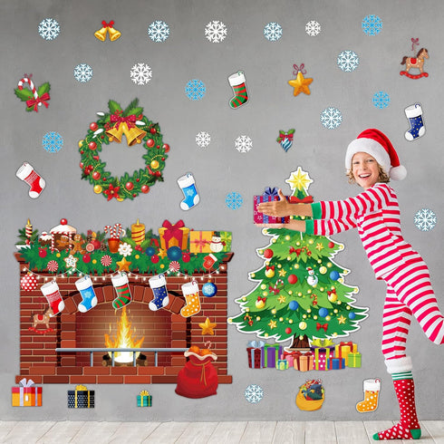 Christmas Bulletin Board Xmas Classroom Decoration Christmas Tree Cutouts Fireplace Poster Wreath Garland Bulletin Board Winter Holiday Wall Decal...