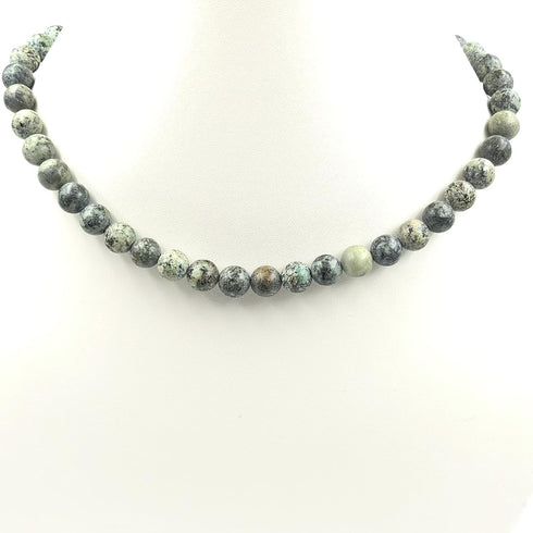 Natural African Turquoise Gemstone Round Beaded Stretchable 15.5" Inches Choker Necklace For Girls and Women, Unisex Necklace, Handmade Necklace,B...