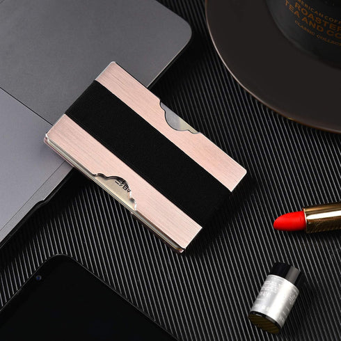 Minimalist Wallet Small Card Holder Slim Front Pocket Wallet RFID Blocking Money Clip Women Men (z Brushed Rose Gold)...