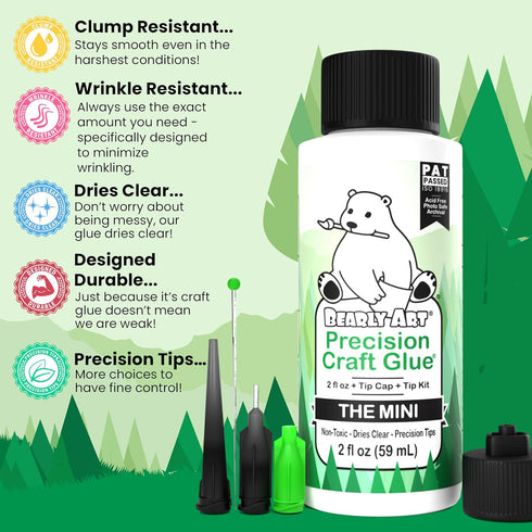 Bearly Art Precision Craft Glue - The Mini - 2fl oz with Tip Kit - Acid Free Archival - Strong Hold Adhesive - Ideal for Fine Paper Crafting Scrap...