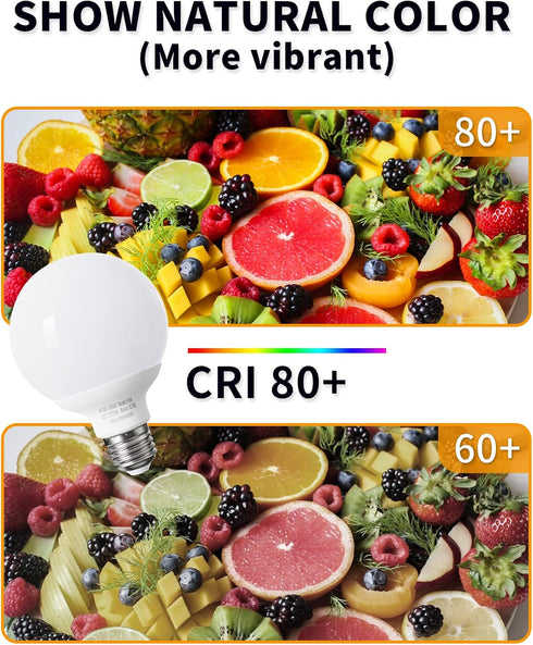 4 Pack Warm White LED Globe Light Bulbs for Bathroom, 120V 60 Watt Eqv., E26 Medium Base, Not Dimmable Vanity Light Bulbs Round, 2700K G25 LED Bul...