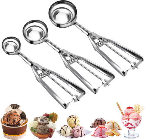 Cookie Scoop Set, Ice Cream Scoop Set with Multiple Size Trigger Small, Medium and Large Stainless Steel Cookie Scoops Set of 3 for Baking, Stainl...