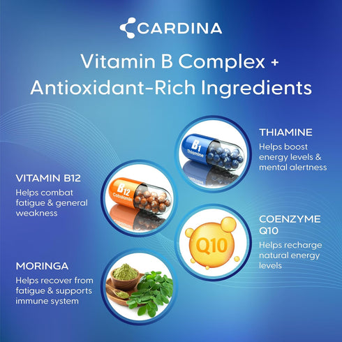 Thiamine B1 Supplement with COQ10 - Vitamin B12 Supplement for Energy & Focus - Women & Mens Energy Vitamins for Mental Alertness - Non-GMO & Vega...