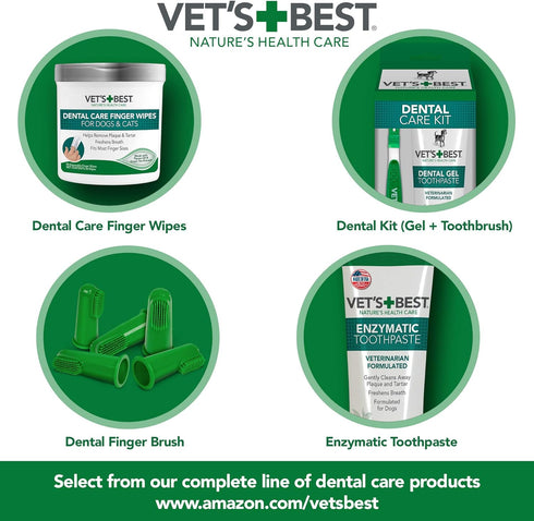 Vet's Best Dental Care Finger Wipes - Reduces Plaque & Freshens Breath - Teeth Cleaning Finger Wipes for Dogs & Cats - 50 Count...