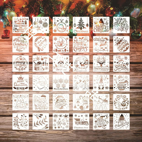 36 Pcs Christmas Stencils Template Large Christmas Snowflake Painting Stencils Reusable Snowman Template for DIY Cards Crafts Drawing on Wood Pape...