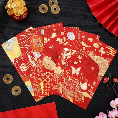 AnyDesign 48Pcs Chinese New Year Red Envelopes 6 Designs Red Gold Foil Print Hong Bao Spring Festival Lucky Money Pocket for Party Wedding Happy C...
