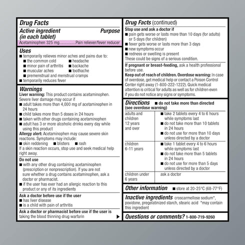 Amazon Basic Care Pain Relief, Acetaminophen Tablets 325 mg, Regular Strength, Pain Reliever and Fever Reducer, 100 Count...
