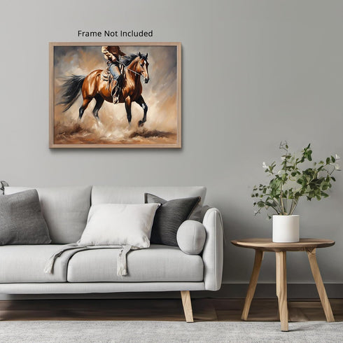 Posterizer 1 pcs- Cowboy riding a brown horse print-Art for Animal Lovers- Gift for Men Women Entrepreneur Teens-decor for Bedroom, Office, Living...