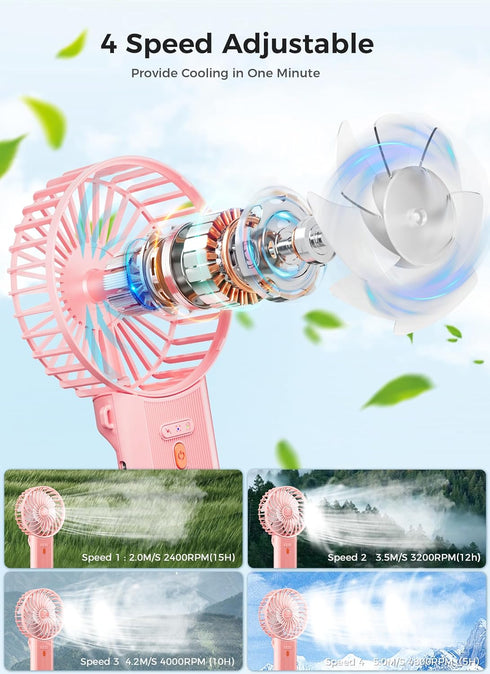 JZCreater 2Pack Mini Handheld Fan,Portable Hand Held Fan, 15H Cooling Fan, Quiet 4 Speed, USB Rechargeable Battery Operated Desk Fan, Small Electr...