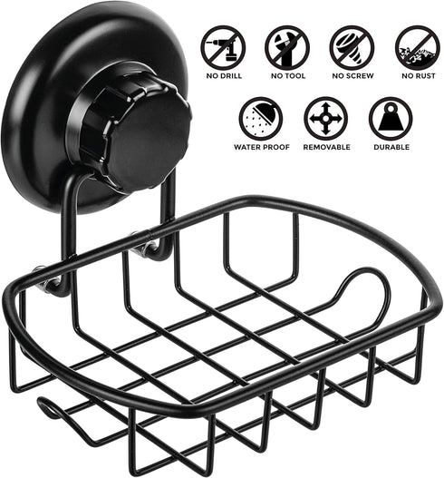 Suction Soap Dish with Hooks - Super Powerful Vacuum Suction Cup Shower Soap Holder - Rustproof Stainless Steel SS304 Soap Basket - Sponge Holder ...