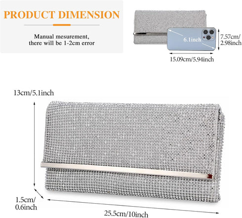 Tanpell Women's Soft Rhinestone Crystal Evening Clutch Bags Bling Purse with Detachable Chain for Prom Party...
