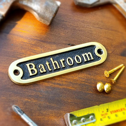 Bathroom Brass Door Sign. Traditional Style Home Décor Wall Plaque Handmade By The Metal Foundry UK....