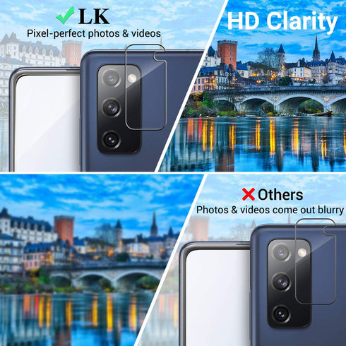 LK 6 Pack 3 Pack Screen Protector & 3 Pack Camera Lens Protector for Samsung Galaxy S20 FE 5G 6.5-inch, Tempered Glass, Easy Frame Installation, S...
