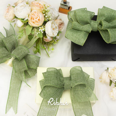 Ribbli Spring Moss/Sage Green Burlap Wired Ribbon,2 Inch x Continuous 10 Yard, Wired Edge Ribbon for Big Bow,Wreath,Tree Decoration,Outdoor Decora...