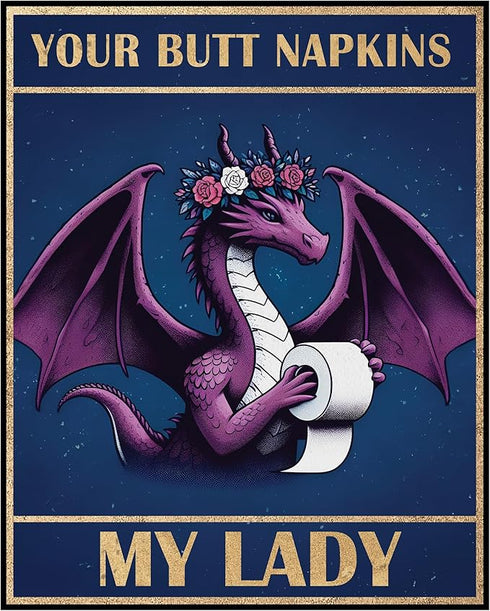 Posterizer 1 pcs-Butt Napkins-Gothic Dragon-Women's Restroom Print-Comedy Art-Retro Art-Gifts for Women- Bathroom, restroom Decor- unframed wall a...