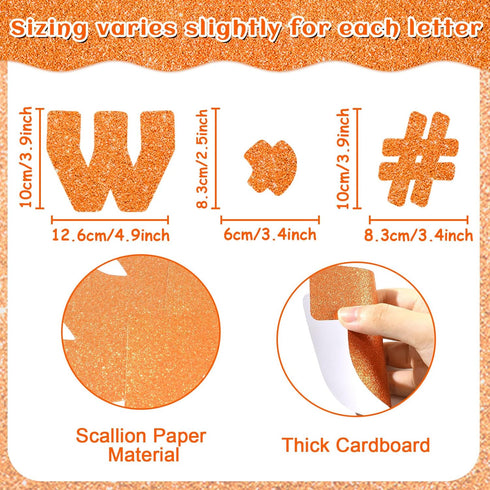 260Pcs Glitter Orange Bulletin Board Letters for Classroom 4” Letter Combo Pack Set Numbers Alphabet Poster Board Punctuation Symbol Cutout with A...