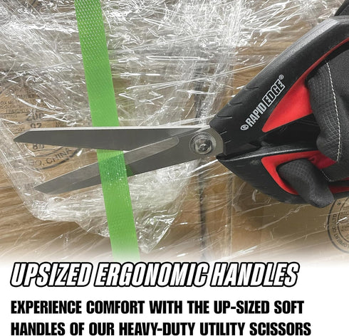 Rapid Edge 10-inch Heavy Duty Scissors, Full Metal Core Stainless Steel Scissors with Soft Grip Handles, Industrial Utility Scissors with Built-in...