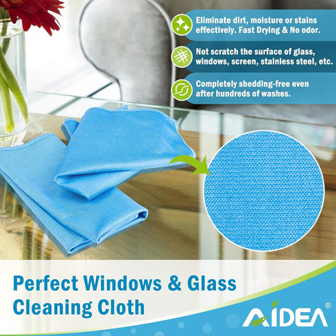 AIDEA Microfiber Glass Cleaning Cloths-8PK, Lint Free Streak Free Cleaning Towels, Quickly Clean Windows, Glass, Mirrors, Windshields, Stainless S...