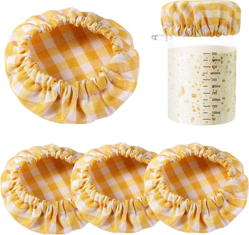 4pcs Cloth Covers for Sourdough Starter Jar, Plaid Cotton Cloth Cheese Bread Fermentation Jar Covers Elastic Unbleached Reusable Cloth lid Cover S...