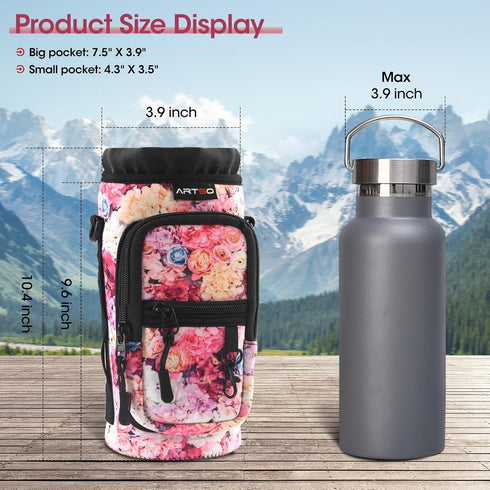 ARTSO Water Bottle Carrier Bag Sling Holder Pouch, 25oz 32oz 40oz 64oz Insulated Water Bottle Sleeve Case Cover with Adjustable Shoulder Hand Stra...