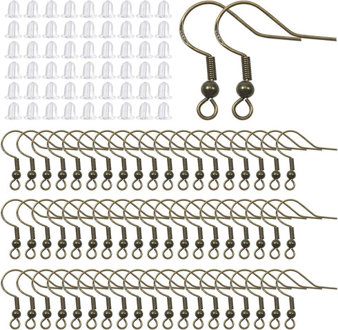 TOAOB 200pcs 925 Silver Plated Earring Hooks and Backs for DIY Jewelry Making with 18mm Antique Bronze Hypoallergenic Earring Hooks...
