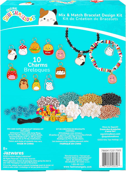 Fashion Angels Squishmallows Mix & Match Bracelet Design Kit - Makes 10 Bracelets - includes 10 Squishmallows Charms, 10 Gem Beads, Assorted Beads...