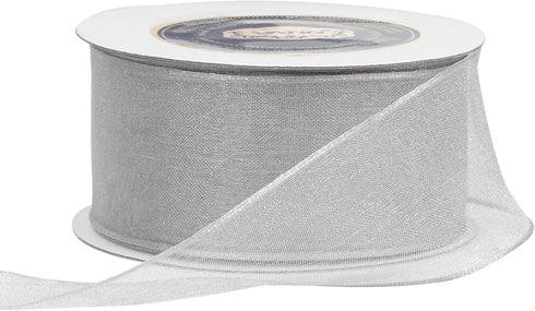 VATIN Silver Organza Wired Ribbon, 1-1/2" Silver Sheer Ribbon with Metallic Edge for Christmas Tree Decoration Gift Wrapping Wedding Crafts -25 Ya...