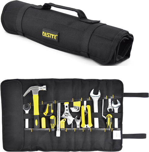 FASITE Tool Roll Organizer - 35 Pockets Roll Up Bag Wrench/Pliers Pouch for Craftwork Handyman Electrician Plumber Mechanic, Black...