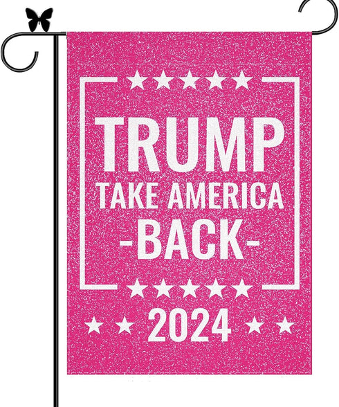 GAGEC Garden Flag Trump Take America Back 2024 Pink Glitter Flag Double Sided Outdoor Decor Yard Lawn Home Decoration 12.5 x 18 Inch...