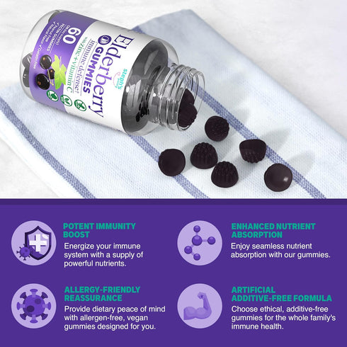 Elderberry Gummies with Vitamin C and Zinc - Immune Booster Elderberry Gummies For Adults and Kids - Vegan Natural Ingredients Defense Multivitami...
