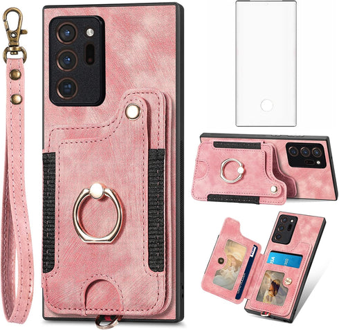 Phone Case for Samsung Galaxy Note 20 Ultra 5G Wallet Cover with Screen Protector and Wrist Strap RFID Card Holder Ring Stand Note20 Plus Notes 20...