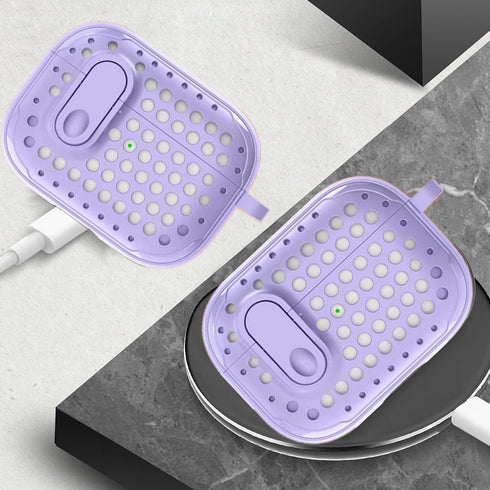 Compatible AirPods Pro Case Cover with Cleaning Pen Kit, Anti-Fall Lock Design, Hollow TPU Drop Protection, Front LED Visible Cover with Rope for ...