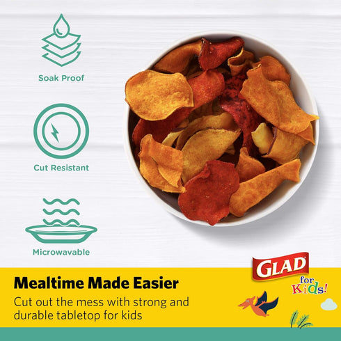 Glad for Kids Dinosaur Party Supplies - Heavy Duty Disposable Paper Snack Bowls with Lids, Perfect for Birthday Parties, Colorful Party Plates. Gr...