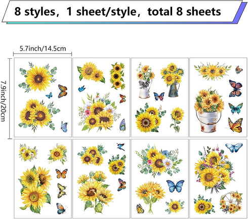 CRASPIRE 8 Sheets 8 Styles Sunflower Window Stickers Spring Summer Theme Butterfly Stickers Window Clings Wall Decor Decals for Fridge Bedroom Liv...