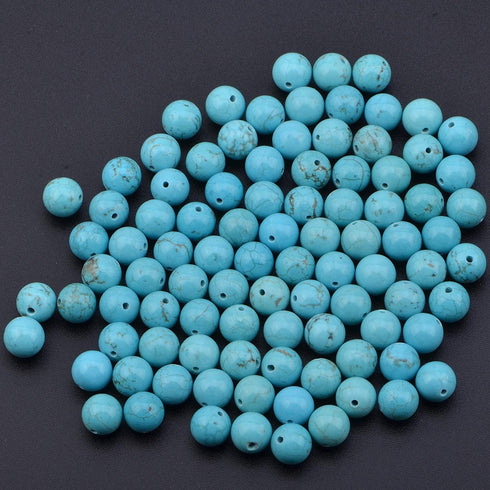 LPBeads 100PCS 8mm Blue Turquoise Gemstone Round Loose Beads for Jewelry Making with Crystal Stretch Cord...